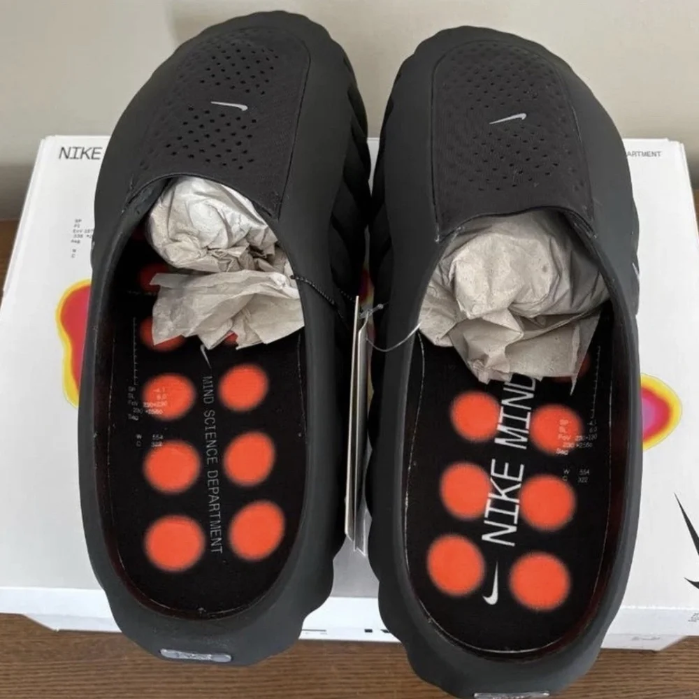 ***RUNS SMALL*** Men's Size 13 Nike Mind 001 Black Chrome Hyper Crimson Slides - Picture 4 of 6